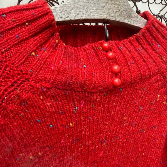Vintage 90s Venezia Red Variegated Knit Sweater Mock Neck Acrylic Wool One Size - Picture 3 of 10